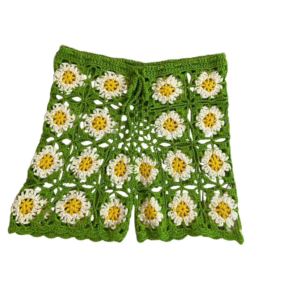 Nasty Gal Green Crochet Granny Retro Hippie Square Daisy Boho Shorts Small